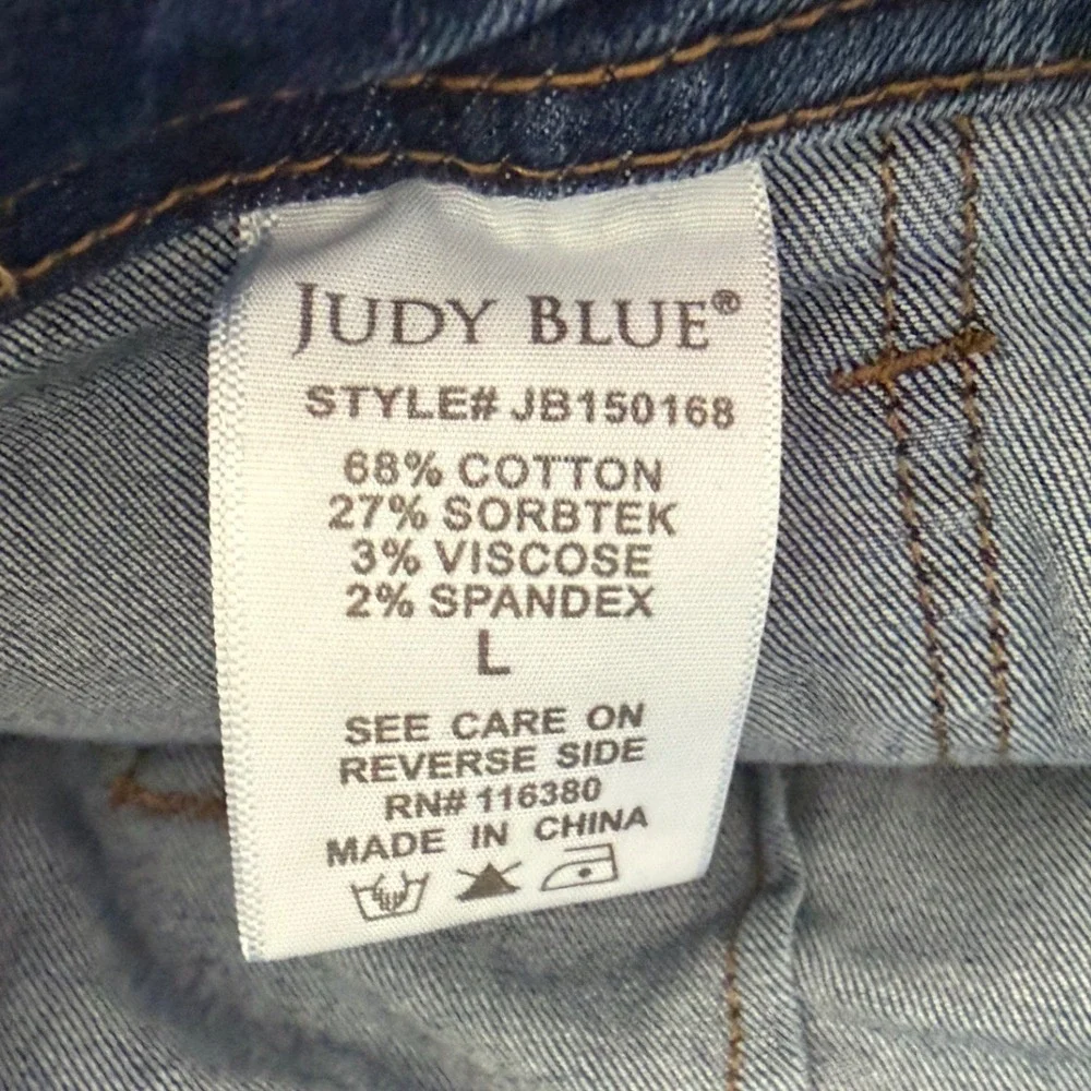 Judy Blue JB150168 Blue Denim Drawstring Elastic Waist Cuffed Pull On Shorts L